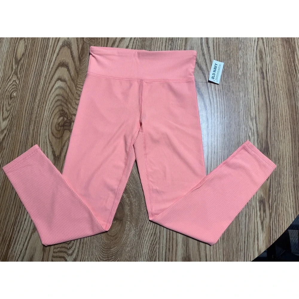 Old Navy Girls Powersoft Ribbed High-Rise Leggings M 8 Coral Go-Dry Active New